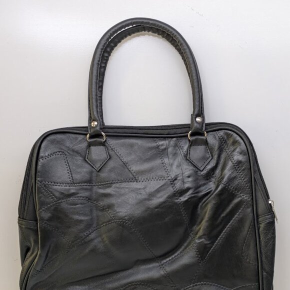 American Unique Black Patterned Genuine Leather Rectangular Handbag with Strap - Picture 2 of 6